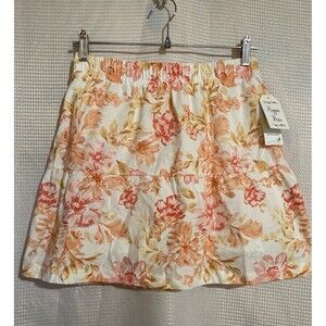 Hippie Rose Women’s Juniors Ivory orange Ruffled boho Mini Skirt Medium New